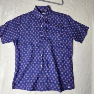 Peter Millar shirt Casual Button Down Medium Palm Print texture vacation travel